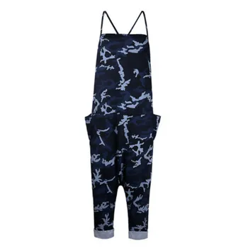 

Ladies Summer Strappy Playsuit New Sexy Loose Large Sizes Romper Women Fashionable Camouflage Wide Legs Long Trousers Romper Hot