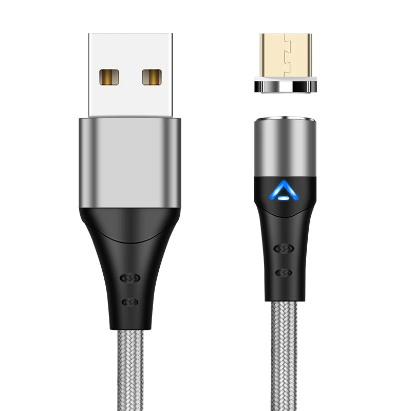 Магнитный кабель USB type-C для быстрой зарядки 3 А, светодиодный usb-кабель для Android, 1 м, 2 м, с функцией вращения магнита на 360 градусов - Цвет: For Micro Silver