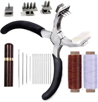 

LMDZ Stitching Hole Punch BUTUZE, 4mm Silent Rhombus Leather Hand Pliers with Leather Needle, Wooden Needle Case, Waxed Thread