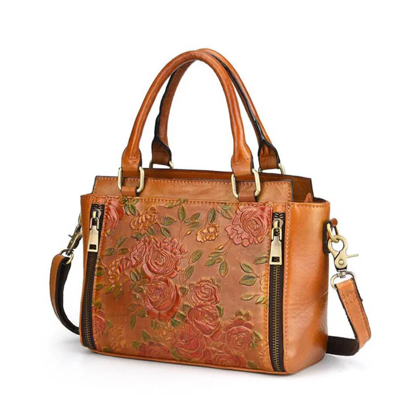 Women Genuine Leather bag new retro leather handbags shoulder messenger bag Original color tote bag