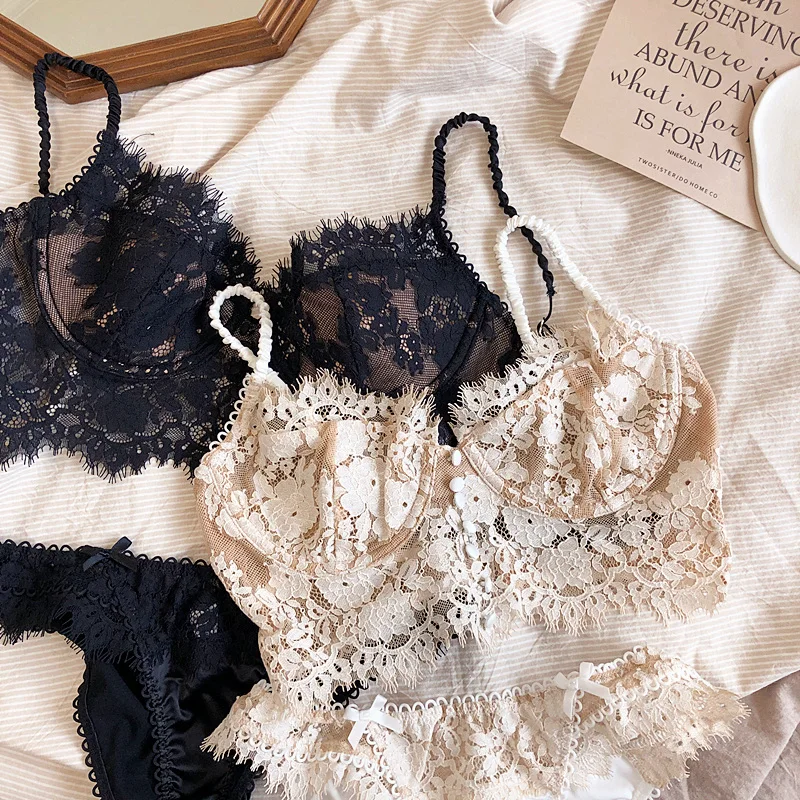 2 stili, ultrasottile + cotone sottile, anello in acciaio con retro in pizzo trasparente francese push up donna sexy lingerie adatta bottoni lunghi_voghion.com