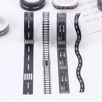 

1PC Creative DIY Tape Railway Train Curve Design Road Traffic Sticker Label Craft Masking Tape Kids Toy Car Play Aisle 15mmX10m