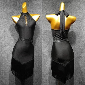 

Latin Dance Dress Sleeveless Female Adult Fringed Dress Women Rumba Cha Cha Samba Tango Clothing Modern Ladies Dancewear DN4016