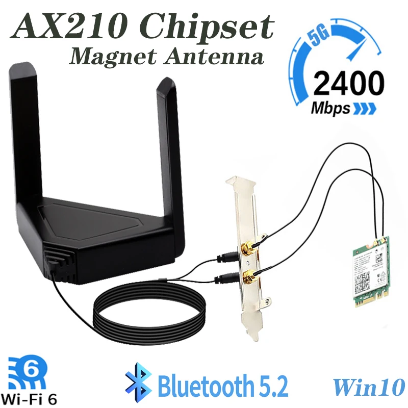 

2400Mbps Dual Band WI-FI 6E AX210 M.2 NGFF Wireless Card For Intel AX210NGW 2.4Ghz/5G 802.11ax Bluetooth 5.2 Wifi Network Card