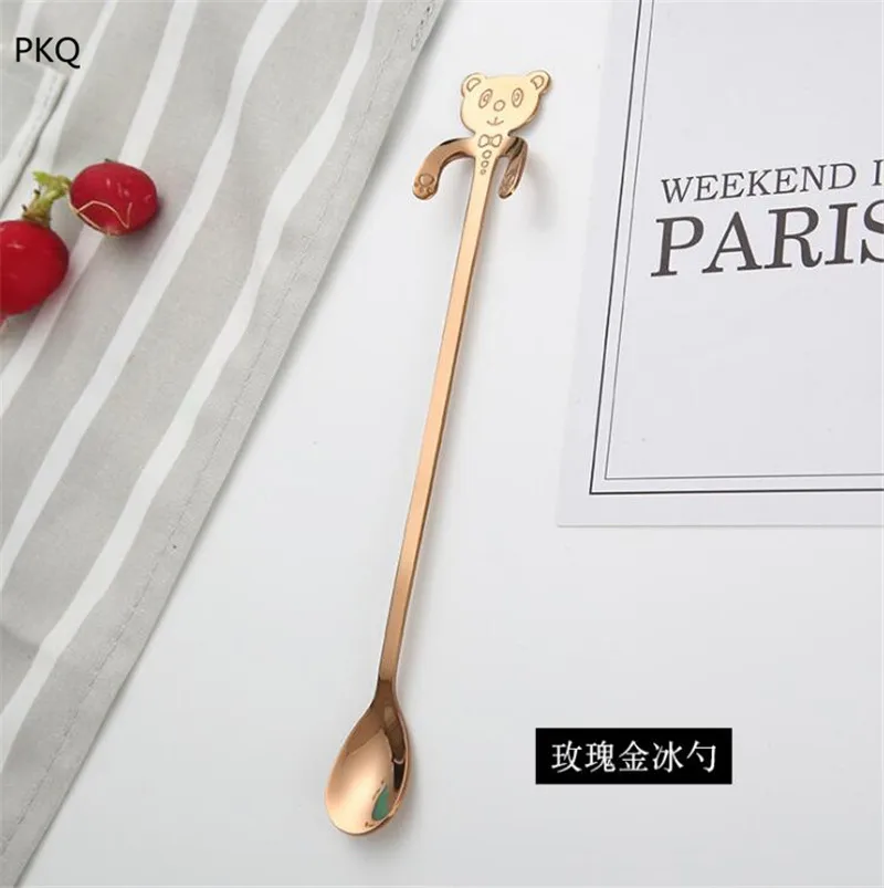 Cute bear spoon long handle stainless steel spoon Ice Stirring coffee Spoon drinkware kitchen gadgets
