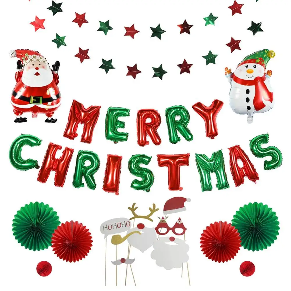 

Christmas Decor Set Photo Props Merry Christmas Santa Claus Snowman Foil Balloons Xmas Star Garland Happy New Year 2020 Gift