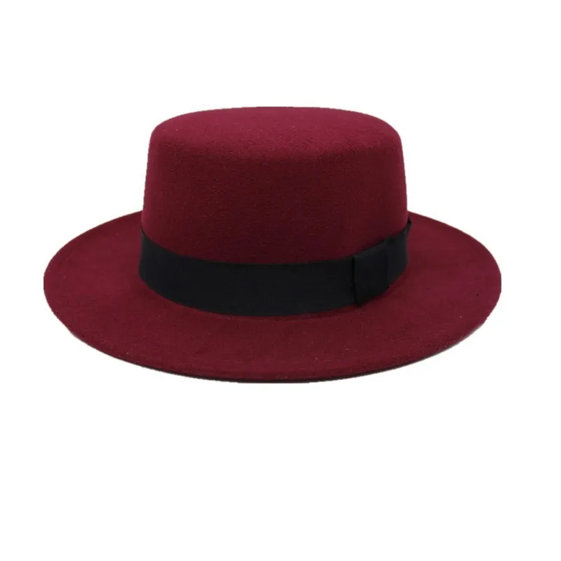 OZyc/брендовая шерстяная шляпа с плоским верхом для женщин; фетровая шляпа с широкими полями; фетровая шляпа; Laday Prok Pie Chapeu de Feltro Bowler Gambler Top H