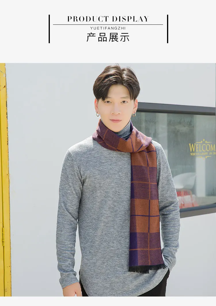 Fall and Winter New Chequered Men's Scarf Decoration Thickened Cashmere Scarf Male Spot Factory Direct Sales