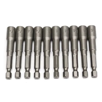 

10× 1/4 Hex Shank Magnetic Nuts Driver Kits 65mm Long Power Drill Bits Holder