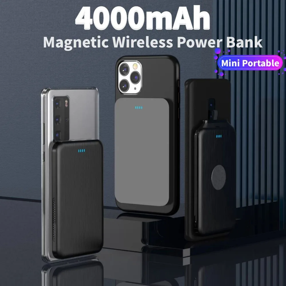 YKZ 4000 мА/ч магнитное беспроводное банк резервного питания для iPhone 12 Mini Pro Max