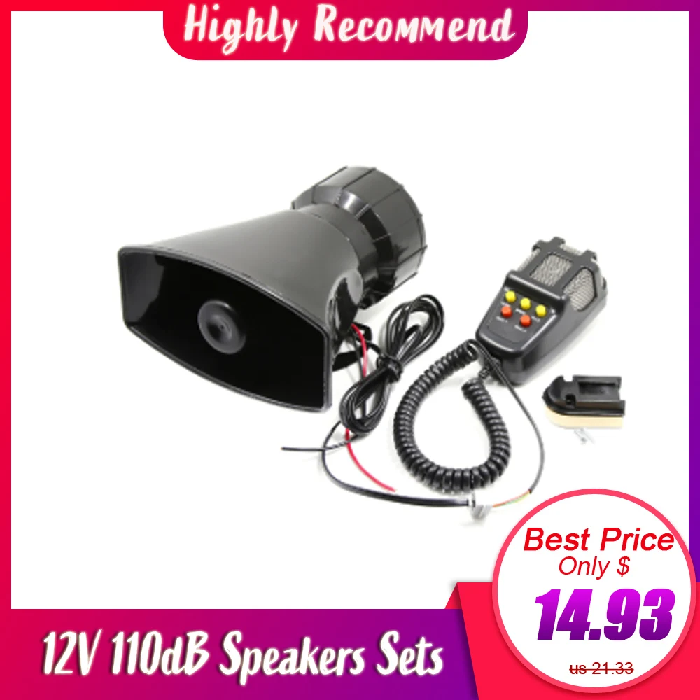 100w Car Megaphone 5 Tone Alarm Horn 12v 110db Car Electronic Warning