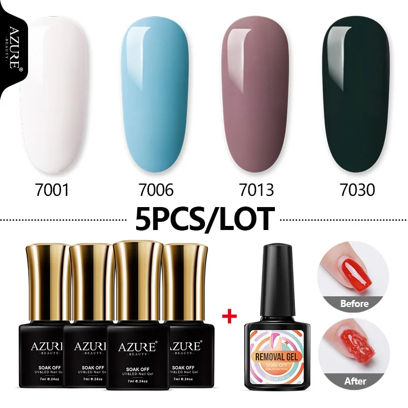 Azure Beauty 5Pcs/Lot Nail Varnish Kit Candy Series Colors Led Gel Soak Off Semi Permanent With Burst Remover Sets | Красота и