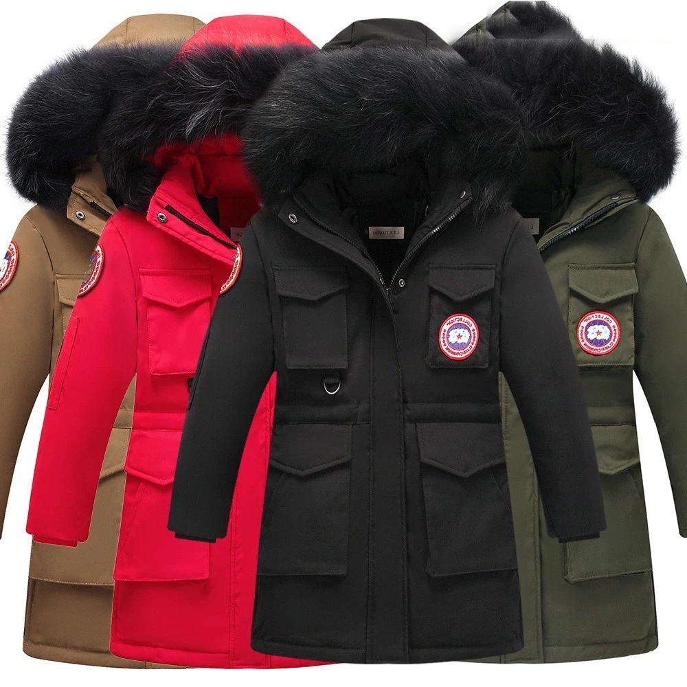 

-30 Degree Kids Thick Warm Duck Down Jackets Coat Winter Boy Clothes Children Parka Real Fur Long Hooded Outerwear Snowsui