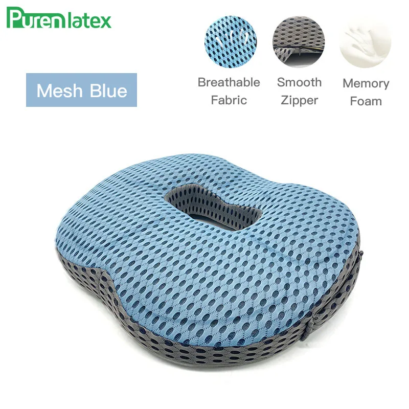 PurenLatex Memory Foam Cushion Seat Orthopedic Seat Chair Cushion Hemorrhoid Treat Cushion Back Cushion Relief Coccyx Pain 