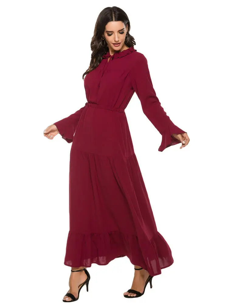Abaya Robe, женское мусульманское Длинное Макси платье с расклешенными рукавами, кафтан, джилбаб, коктейльное платье, арабский Рамадан, Ближний Восток, свободный халат, новинка