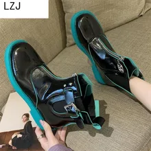 LZJ/ г. Зимние Модные женские резиновые сапоги с круглым носком и пряжкой женские ботинки на плоской подошве, на молнии женские дизайнерские ботинки martin