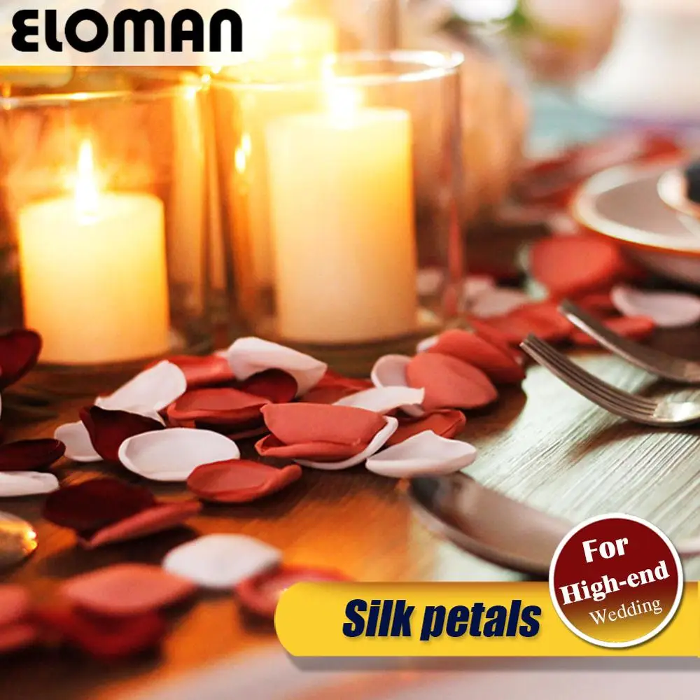 

100PCS handmade rose petals for wedding table decoration burnt around satin silk petal for wedding aisle runner decor favor