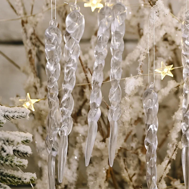 10pcs 13cm Christmas Simulation Ice Xmas Tree Hanging Ornament Fake Icicle Winter Party Christmas New Year Decoration Supplies