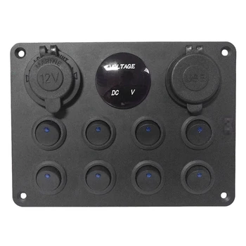 

Universal RV Car Ship Switch Panel Combination with 8 Switches Power Socket Digital Voltage Display Car Charger