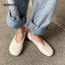 KUNCITI/ водонепроницаемые Мокасины с металлическим кольцом; женская обувь на плоской подошве с круглым носком; женская обувь из натуральной кожи; весенняя обувь; корейский дизайн; Новинка; F039