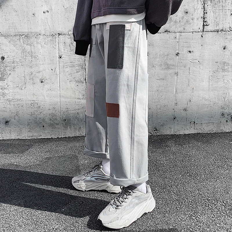 Мужские лоскутные брюки Harajuku Cargo мужские корейские модные черные спортивные штаны бегунов мужские дизайнерские повседневные шаровары для мужчин