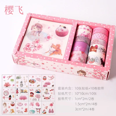 Sakura 03 Cherry blossom сезон клейкие ленты набор розовых серий девушка сердце Рука счет 10 наклеек плюс 10 рулонов ленты рождественские подарки - Цвет: Sakura 03