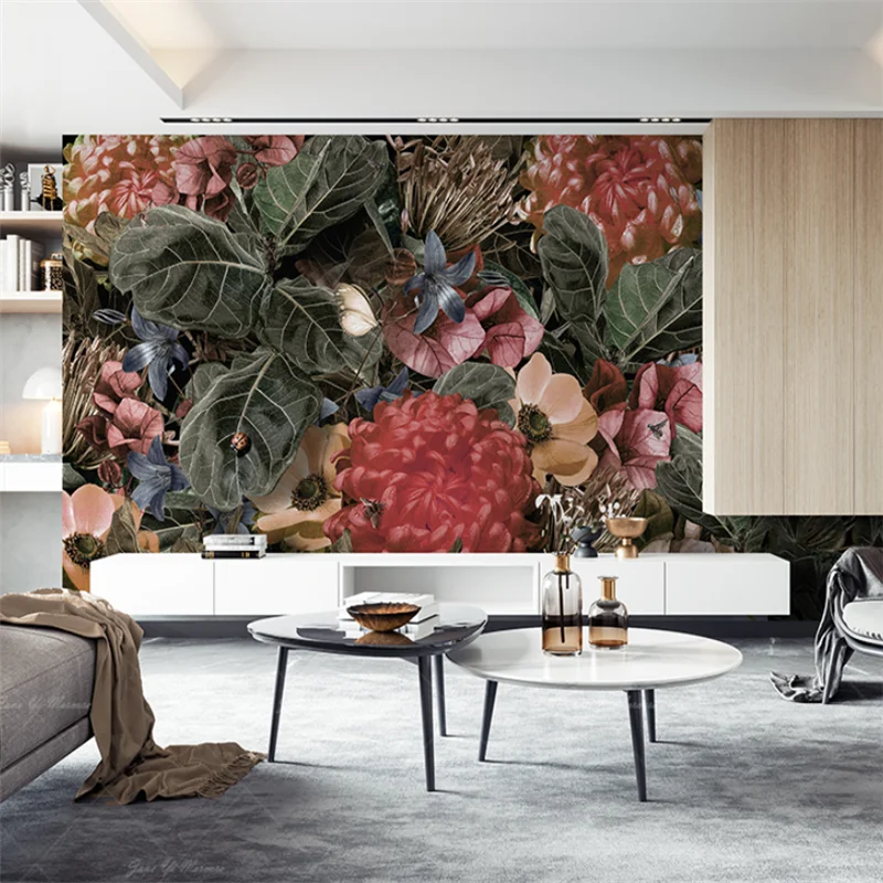 

beibehang Custom Nordic beautiful retro tropical plants flowers birds wallpapers for living room TV background mural wallpaper