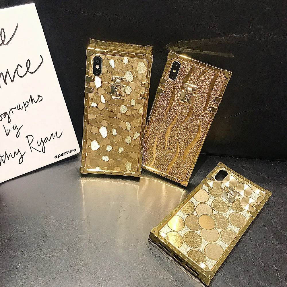Hot 3D Luxury Square Gold Glitter Case for iphone 11Pro X XR XS MAX 7 8 15 Pro Max 14 Plus For Samsung Galaxy S10 S9 Back Cover