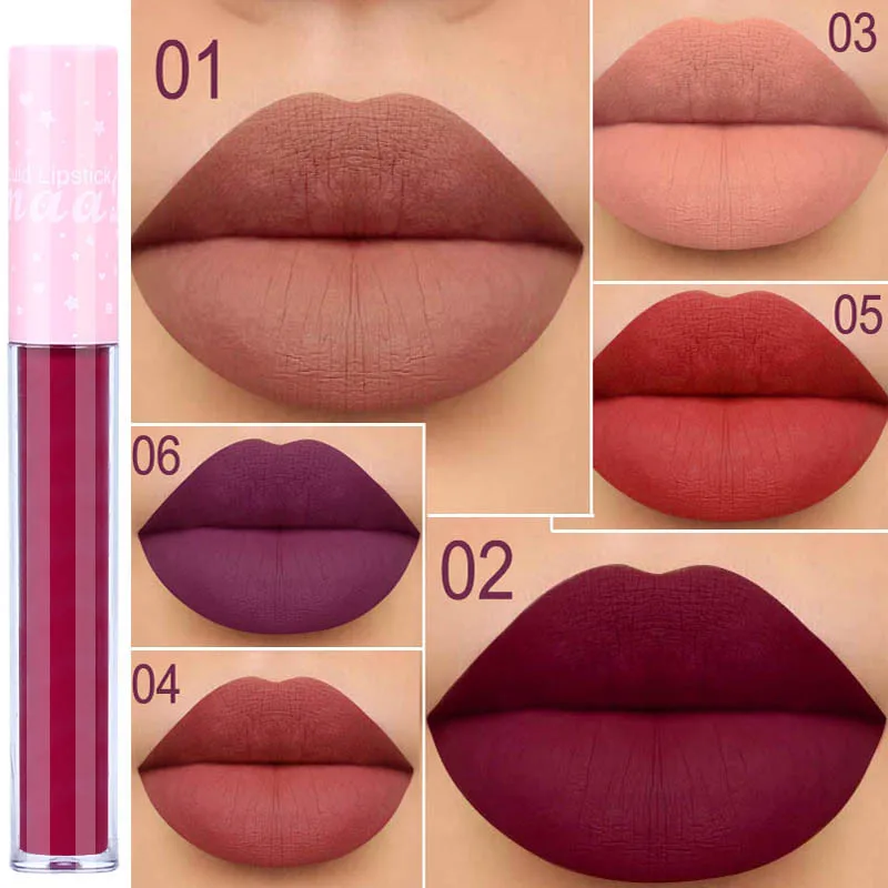 

6 Color Matte Pink Tube Non-stick Cup Lip Gloss Lipstick