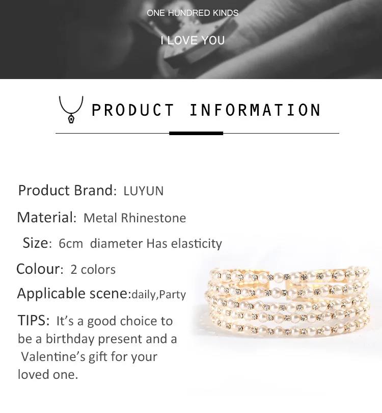 Luyun ювелирные изделия из жемчуга Теннисный браслет Женская мода роскошный кристалл аксессуары браслеты из нержавеющей стали для женщин подарок