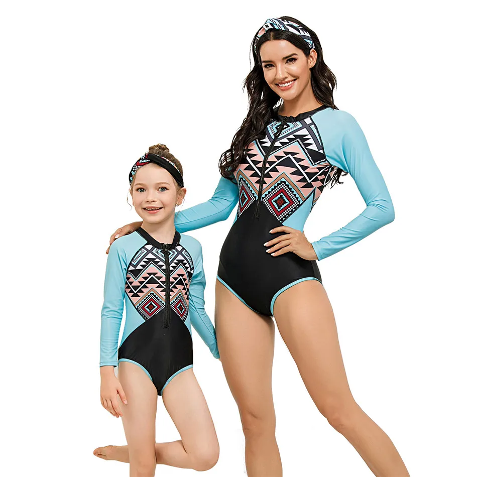 

One-Piece Zipper Swimsuit Mother Daughter Swimwear Family Matching Outfits Mommy and Me Clothes Rush Guard Surfing Swim Bodysuit