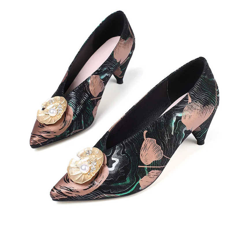 Phoentin 2019 Mode Parel Oma Schoenen Print Satijn Pompen Puntige Spike  Hakken Groene Lederen Voering Footwear Plus Size FT720|Damespumps| -  AliExpress