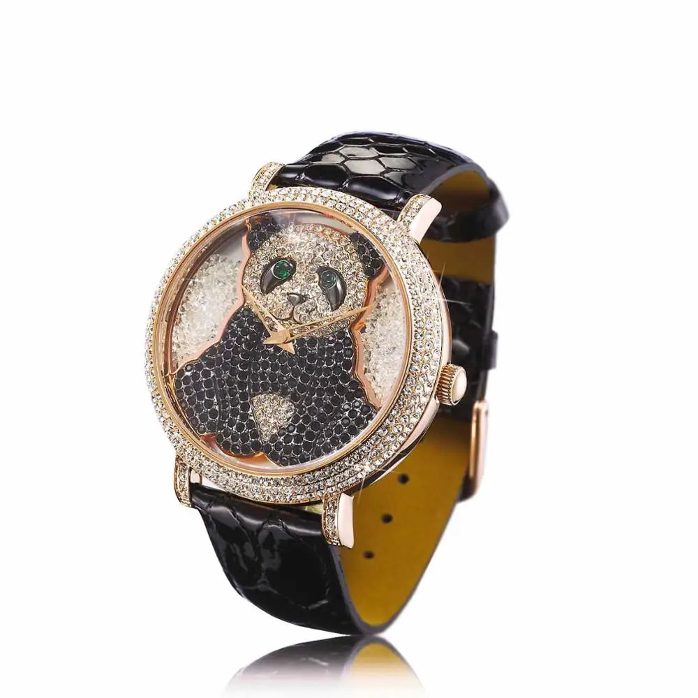 Princess Butterfly часы женские Бабочка Фиолетовый Кристалл Милая панда водонепроницаемые кожаные кварцевые маленькие роскошные - Цвет: White Gold Dial