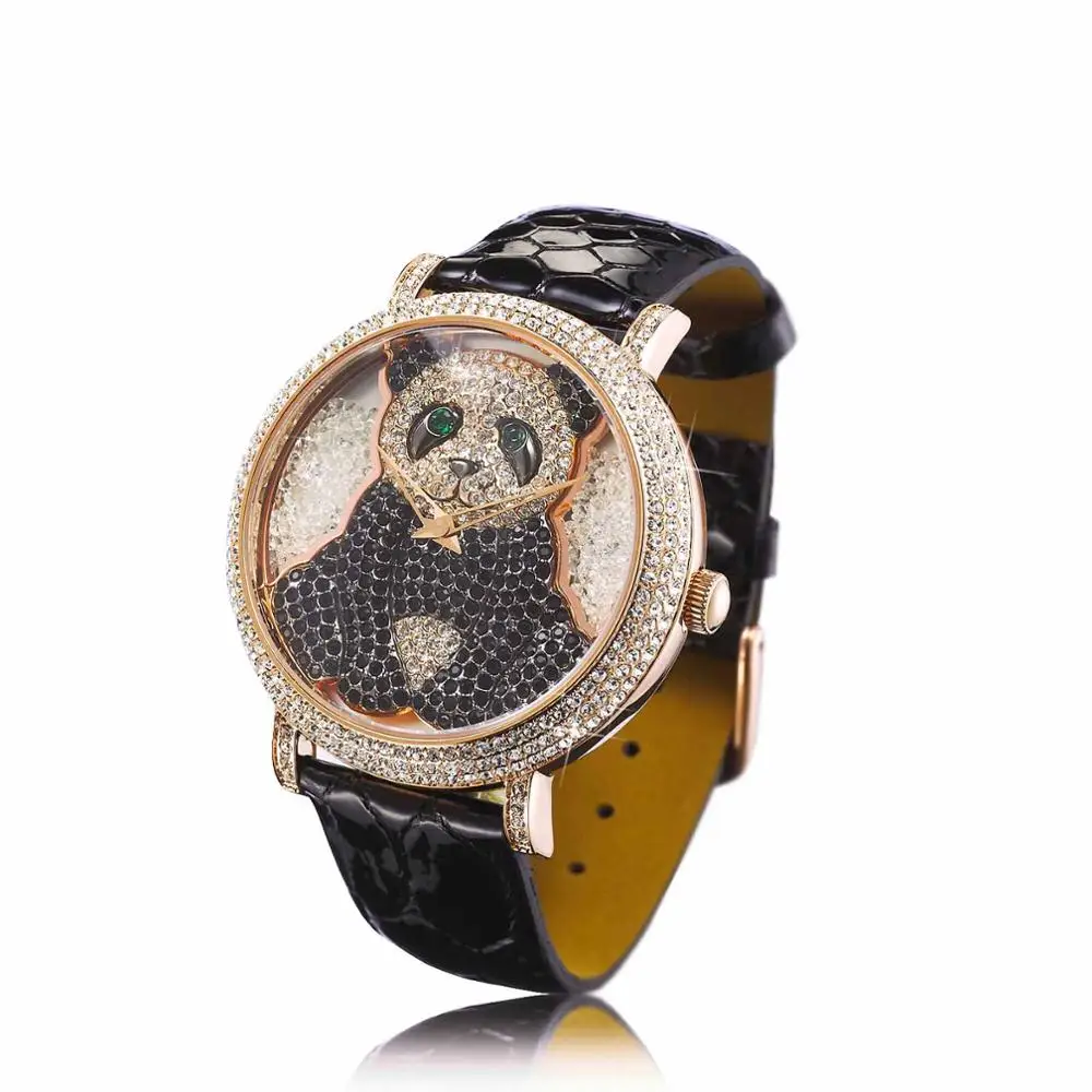 White Gold Dial Princess Butterfly часы женские Бабочка Фиолетовый Кристалл Милая панда водонепроницаемые кожаные кварцевые маленькие роскошные - Цвет: White Gold Dial
