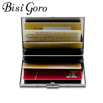 

BISI GORO Black Wallets Metal Fashion ID Holders Unisex New Box Business Creative Multi Purses 2020 Silver Credit Card Holder