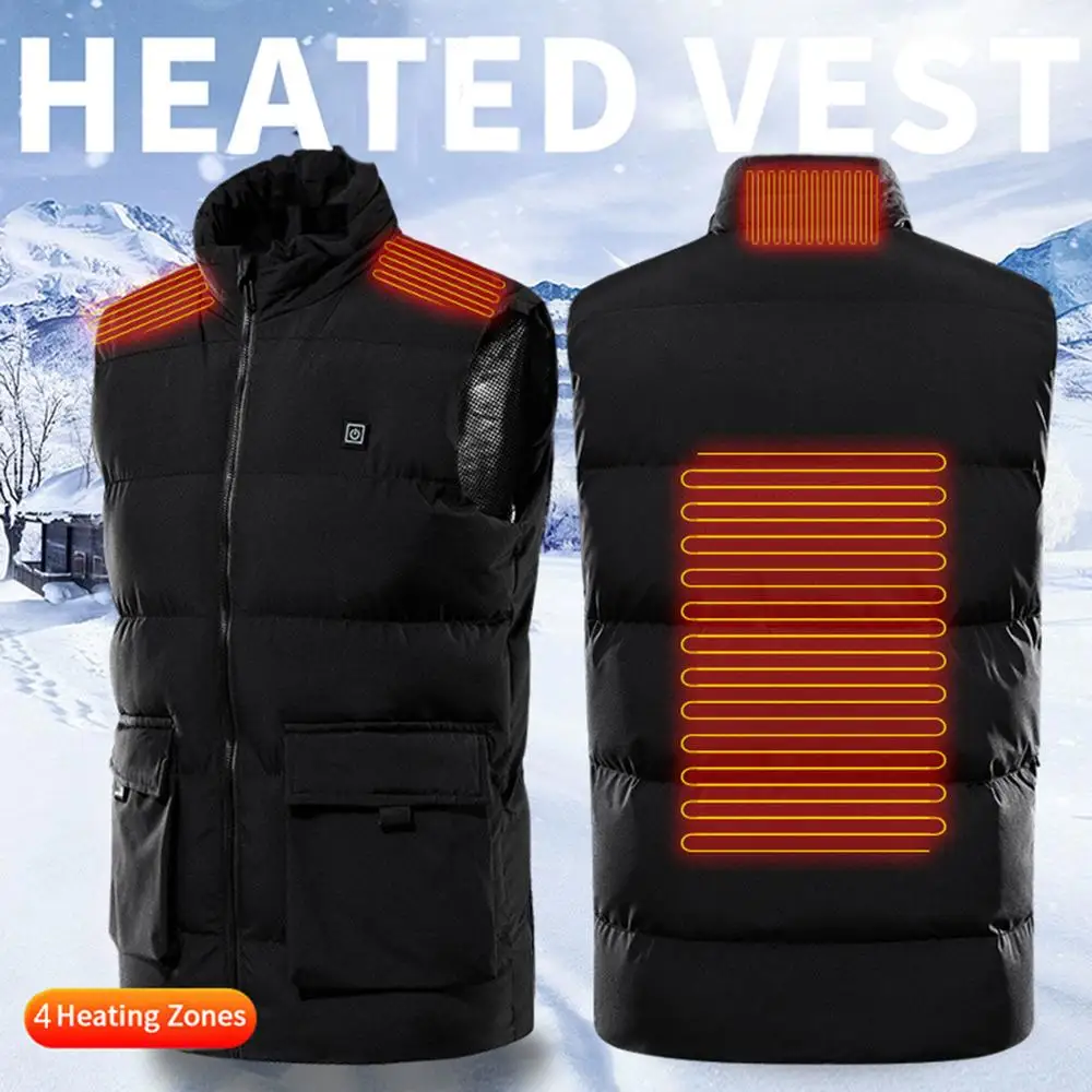 

4 Areas Heated Vest USB Electric Heating Vest Outdoor Autumn Winter Infrared Vest Fast Heating Warm Jacket
