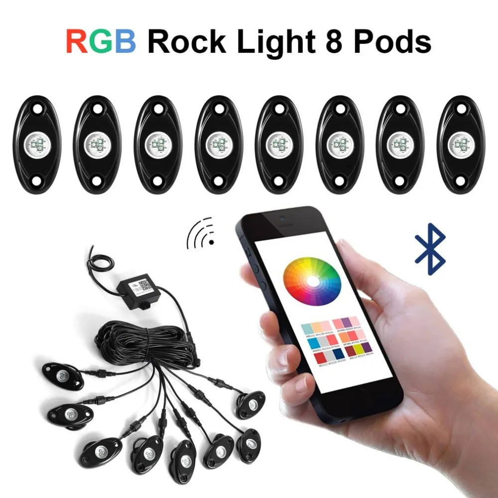 8/4 шт. PODS водонепроницаемый 9 Вт 12 в Bluetooth управление RGB Авто Украшение Рок свет Многофункциональный индикатор