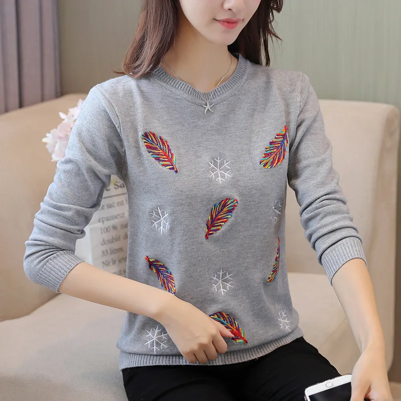 Womens Sweaters Korean Round Neck Sweater Women's Bottoming Shirt Autumn and Winter Slim Joker Knit Sweater