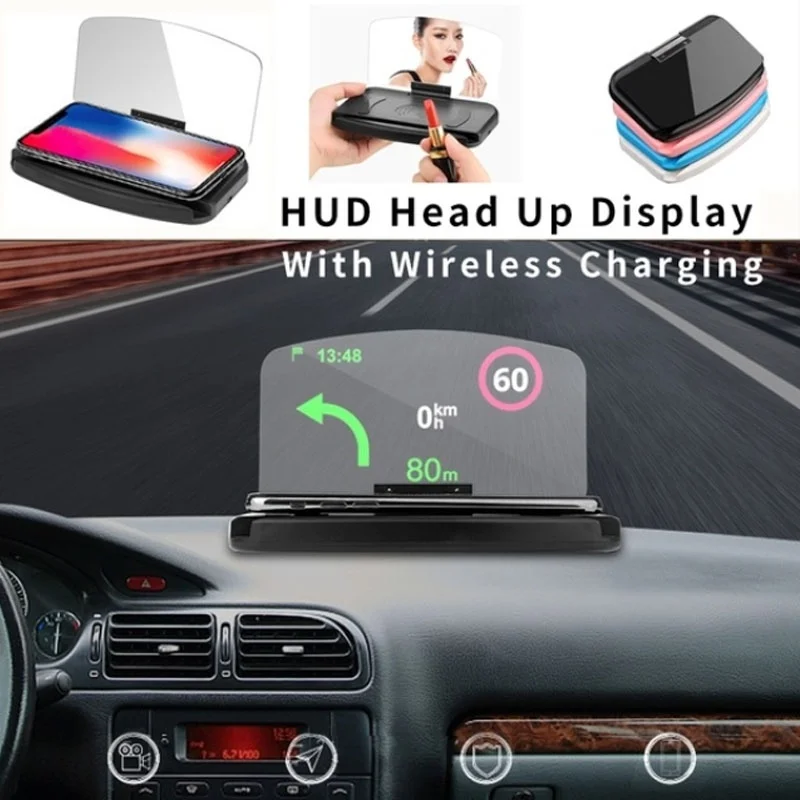 

Car HUD Head Up Display Navigation Holder with Wireless Charger Pad For Mobile Phone