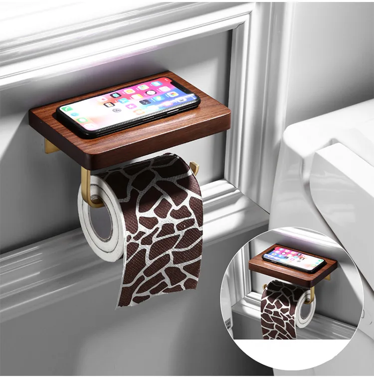 ZGRK многофункциональный двойной держатель туалетной бумаги настенная стойка для мобильного телефона черный орех ванная комната креативный держатель рулона