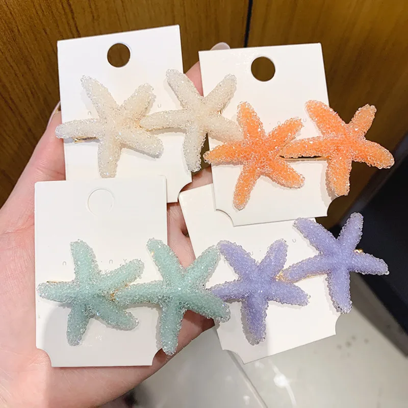 [Xwen] Cute Sweet Soft Solid Color Candy Starfish Hairwear Female Korean Women Girl Hairpin Bangs Side Clip Headdress OH1803 |