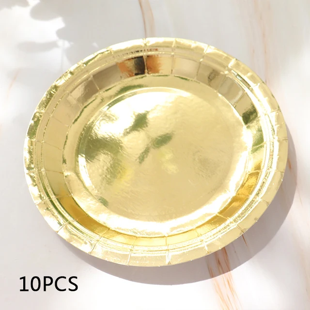 Golden disposable tableware set banquet table decoration paper cup dinner plate straw wedding birthday party supplies 9 inch dinner plate
