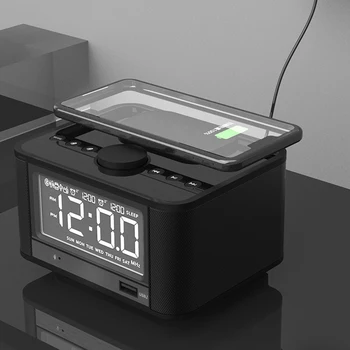 

Wireless Charging Alarm Clock Bluetooth Speaker FM Radio with LED Display EU Plug