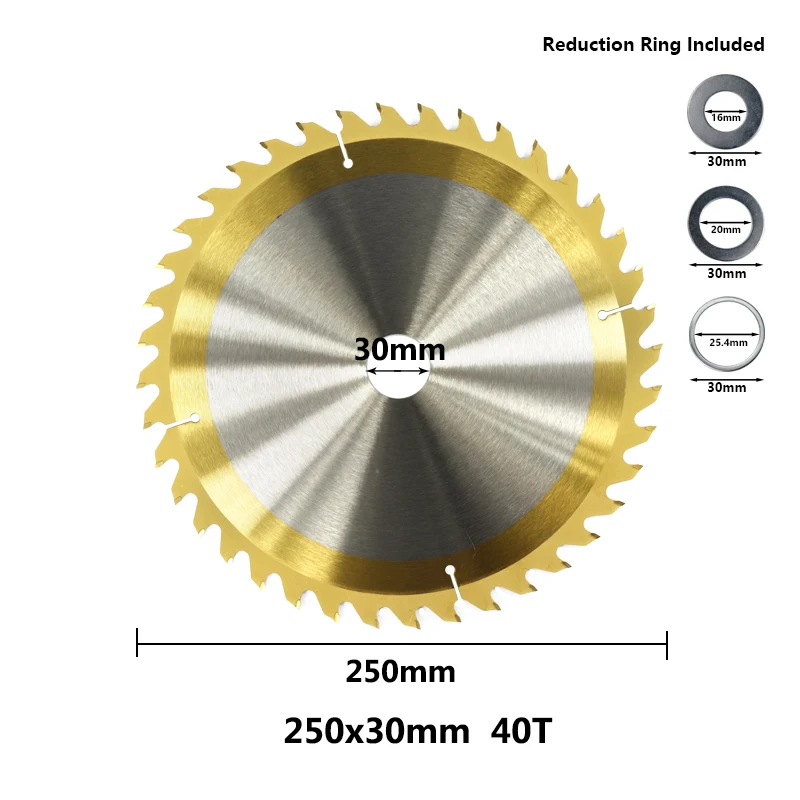 1pc 250x30x40T 1 шт. 210 мм/250 мм TCT пильный диск 24 T/40 T/80 T Циркулярная Пила диск титан Cotaed режущий диск твердосплавная пила режущий диск TCT пильный диск - Цвет: 1pc 250x30x40T