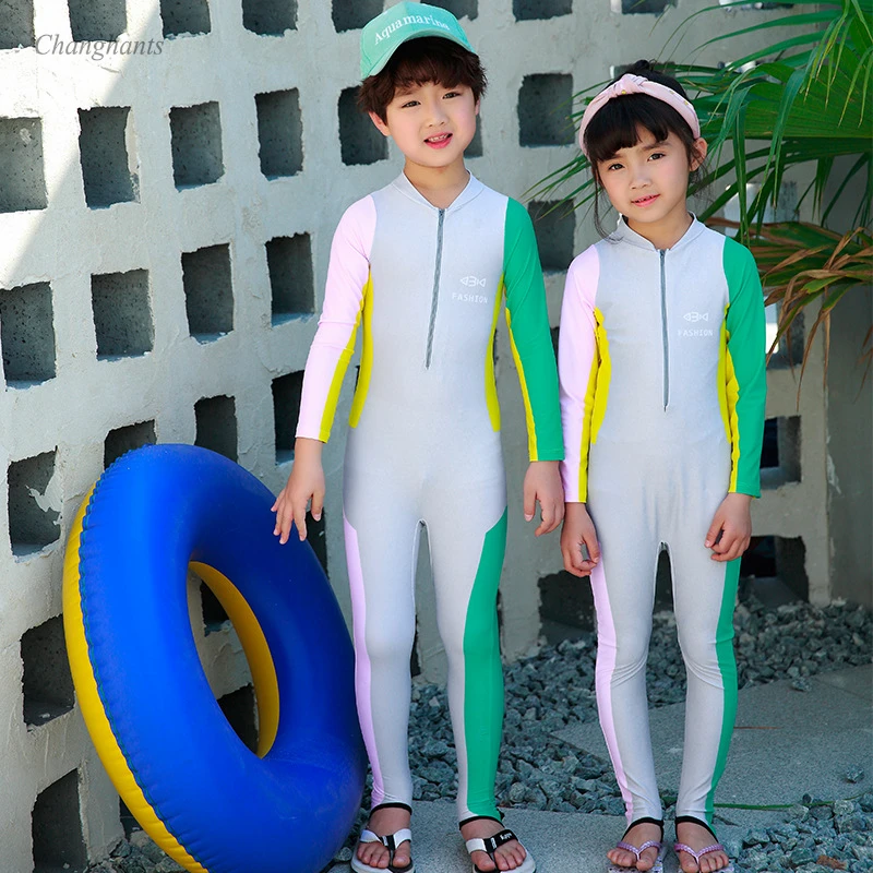 Новая модель, детский цельный купальный костюм для мальчиков и девочек, полосатая блузка Детские костюмы для плавания, детский летний пляжный купальник