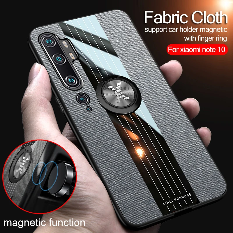 For xiaomi mi note 10 lite case fabric cloth Car Magnetic holder cases xiomi note10 pro mi10 light finger ring phone cover Coque | Мобильные
