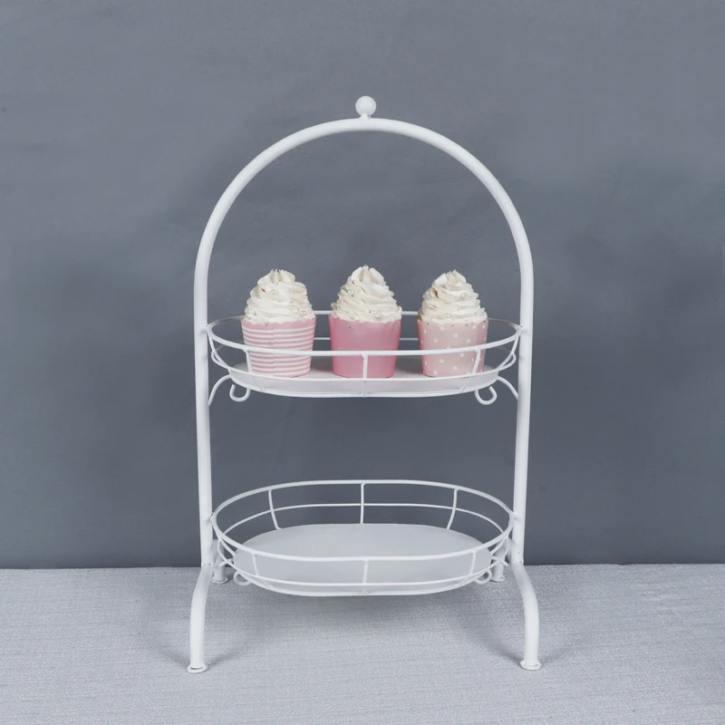 

White Cupcake Racks Two Tier Metal Cake Display Stands Home Kitchen Food Fruit Dessert Shelf Plates for Wedding Party Dinnerware