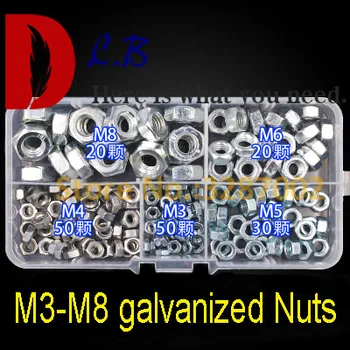 

M3-M8/M4-M10 Galvanized nut /washer/Galvanized four claws nut/White zinc butterfly nut/Galvanized Nylon lock nut Assortment Kit