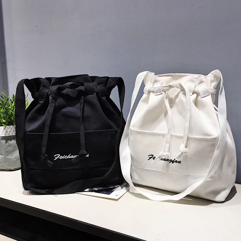 

2018 Spring And Summer New Style South Korea Simple Bucket Canvas Bag Shoulder Shopping Bag Shoulder WOMEN'S Bag