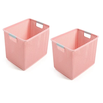 Pink Упаковка из 2 модных анти-ротанговых корзины для покупок PP мягкая корзина с ручкой грязного белья Детские игрушки для хранения плетеная корзина - Цвет: Pink